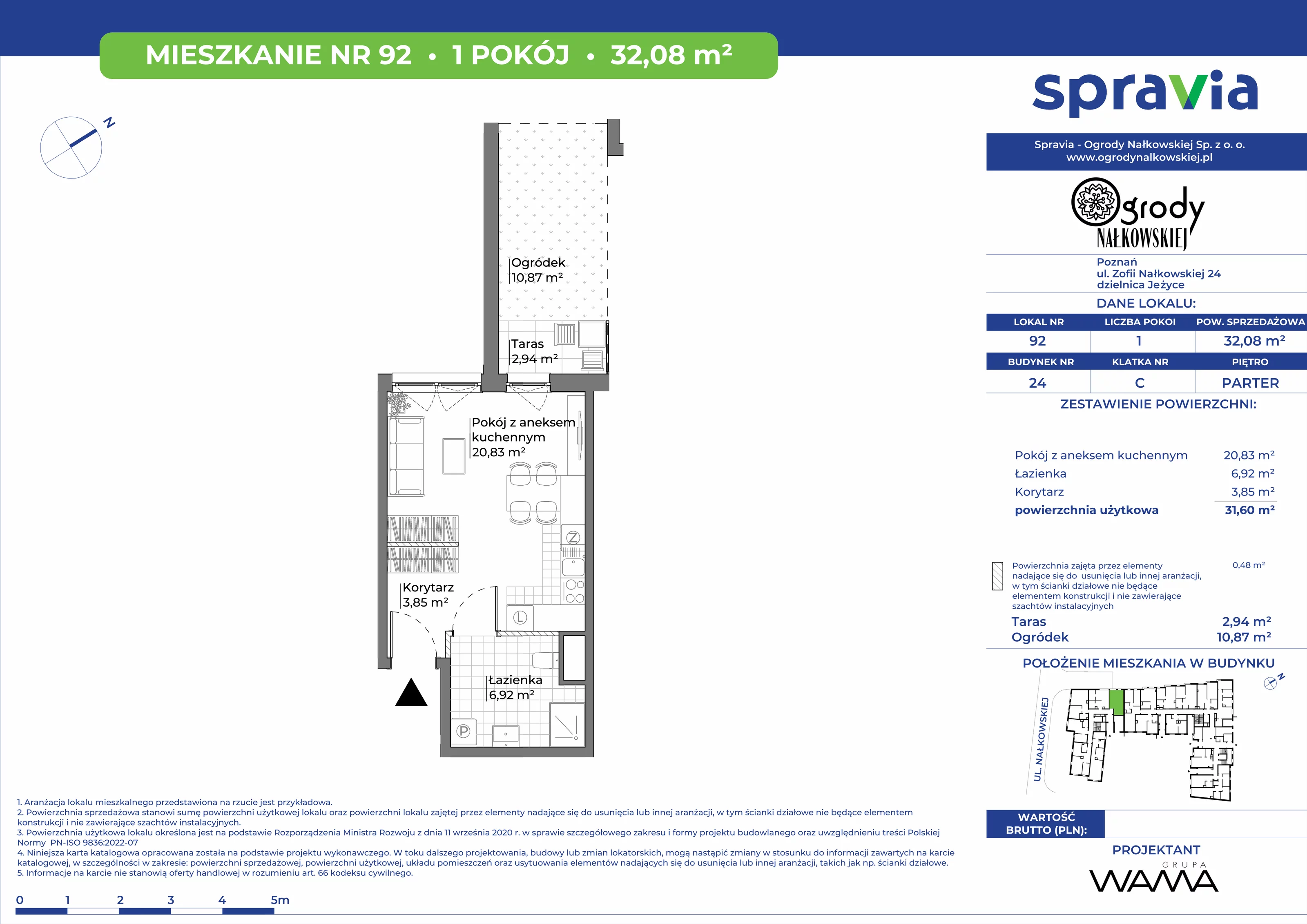 1 pokój, mieszkanie 32,08 m², parter, oferta nr 24-92, Ogrody Nałkowskiej, Poznań, Ogrody, ul. Nałkowskiej 24, 26